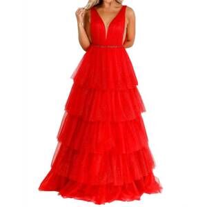 NEW VIENNA PROM tulle long prom dress in red